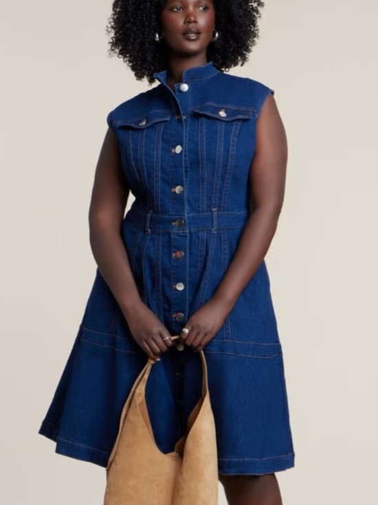 Eloquii Dresses & Skirts - Eloquii Dark Blue Sleeveless Denim Button-Front Dress